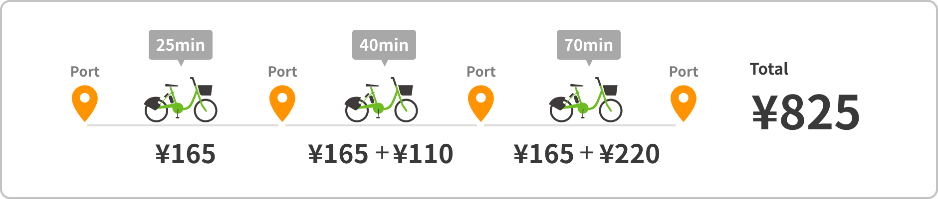If you do not return bicycle to the port within 30 minutes additional fees will be charged.