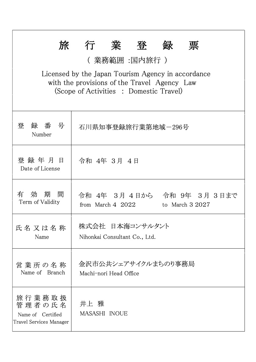旅行業登録票