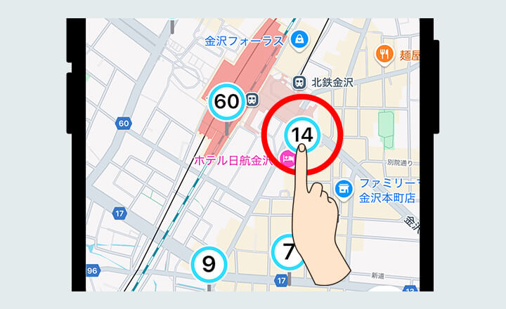 アプリのマップから、借りたいポートをタップします。